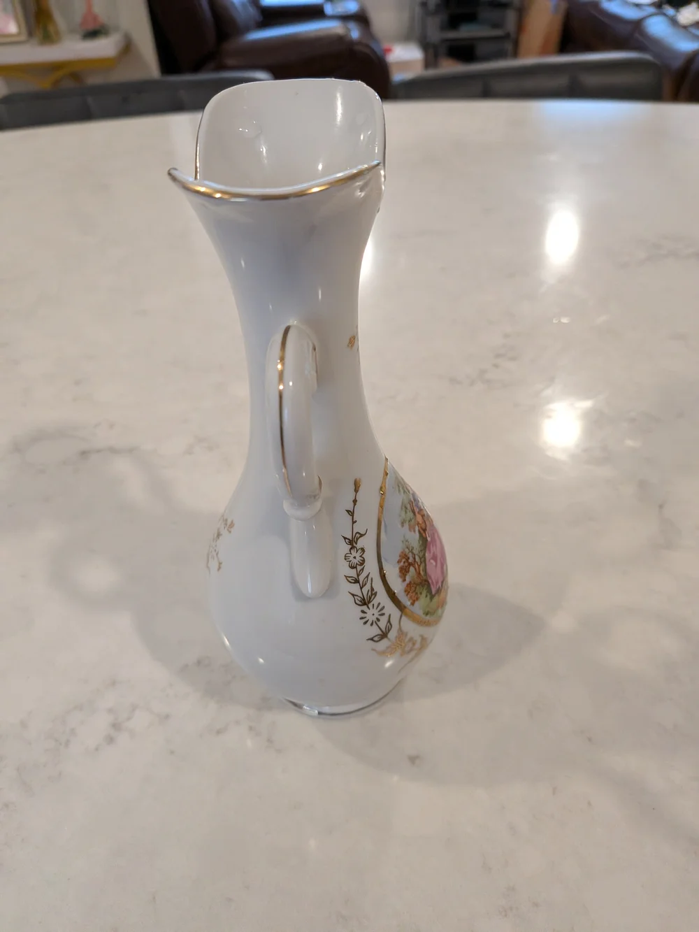 Vintage 1970s Japan 8332 Elegant White Porcelain 2-Handled Victorian Couple Vase